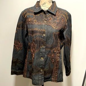 Women’s Chico’s embroidered denim jacket